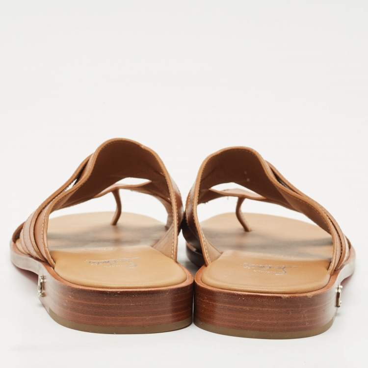 Pre Owned Christian Louboutin Brown Leather Sinouhe Thong Flat Sandals Size 44
