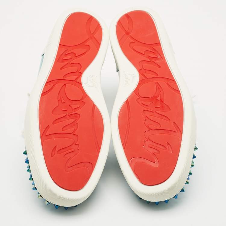 Pre Owned Christian Louboutin Blue Iridescent Leather Fun Louis Junior Sneakers Size 44.5