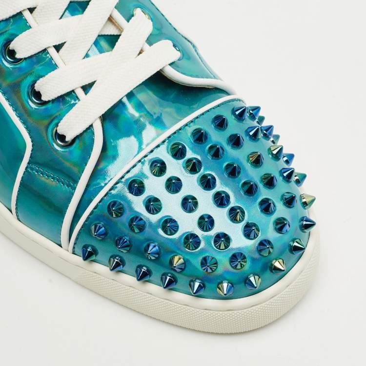Pre Owned Christian Louboutin Blue Iridescent Leather Fun Louis Junior Sneakers Size 44.5
