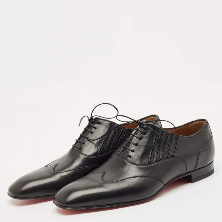 Pre Owned Christian Louboutin Black Leather My Amor Lace Up Oxfords Size 43