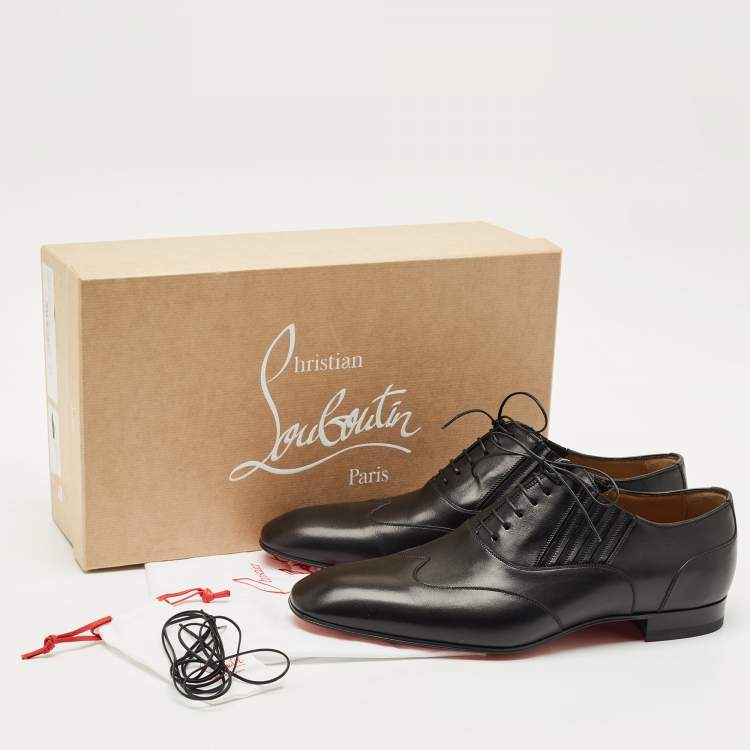 Pre Owned Christian Louboutin Black Leather My Amor Lace Up Oxfords Size 43