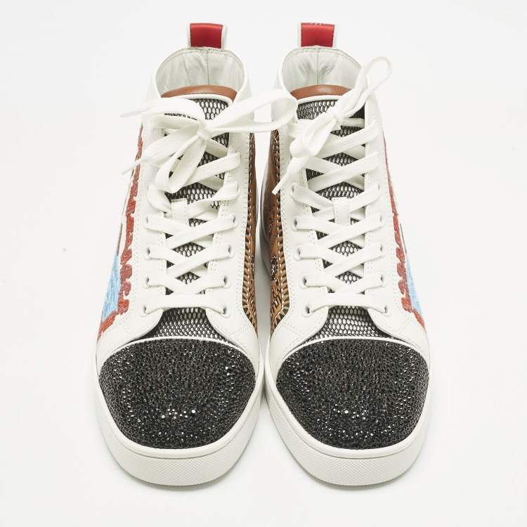 Pre Owned Christian Louboutin Multicolor Canvas and Leather No Limit Greek Sneakers Size 41