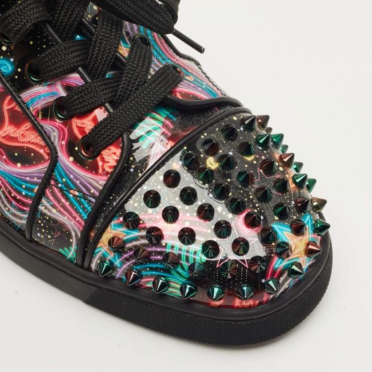 مملوكة مسبقًا Christian Louboutin Multicolor Patent Leather Louis Junior Spikes Lace Up Sneakers Size 42