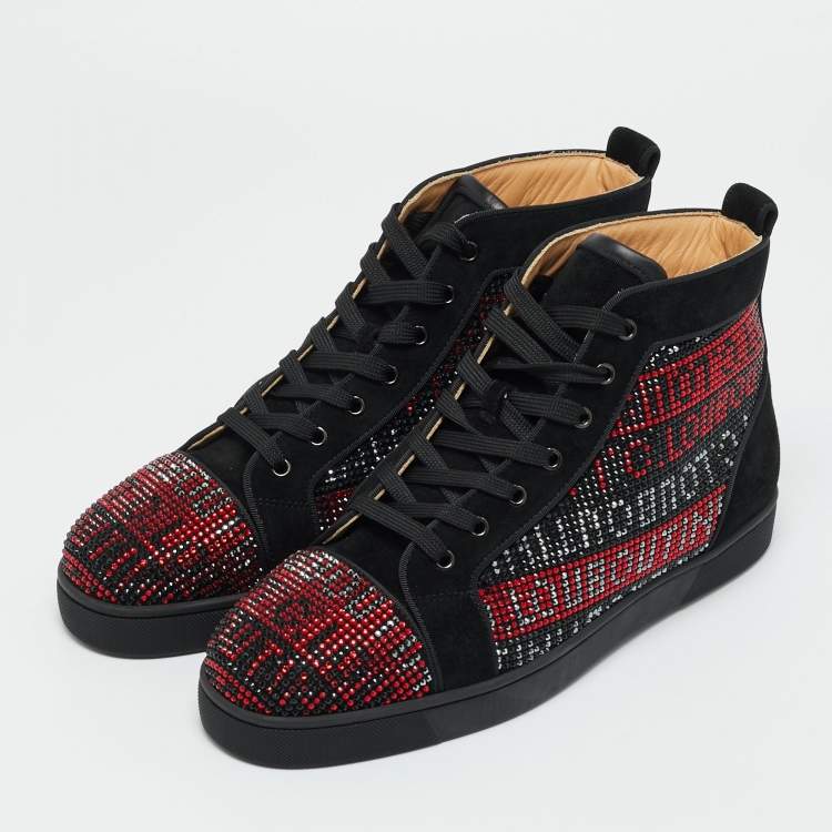 Pre Owned Christian Louboutin Tricolor Suede Crystal Embellish Louis High Top Sneakers Size 44
