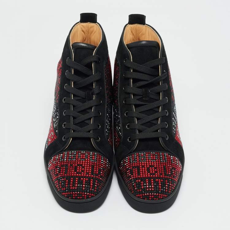 Pre Owned Christian Louboutin Tricolor Suede Crystal Embellish Louis High Top Sneakers Size 44