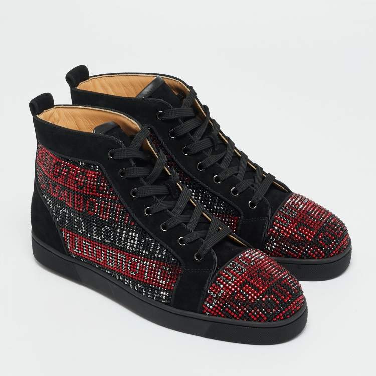 Pre Owned Christian Louboutin Tricolor Suede Crystal Embellish Louis High Top Sneakers Size 44