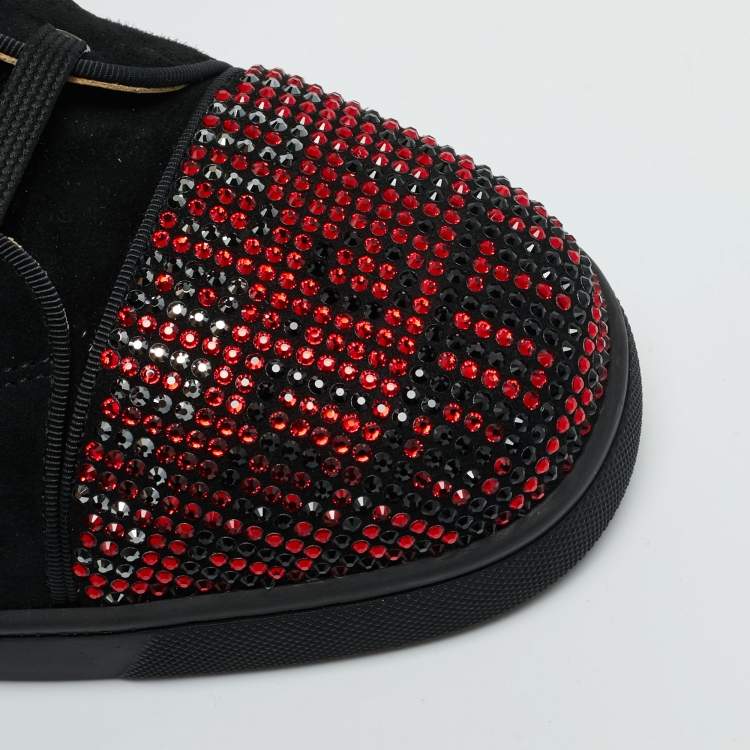 Pre Owned Christian Louboutin Tricolor Suede Crystal Embellish Louis High Top Sneakers Size 44
