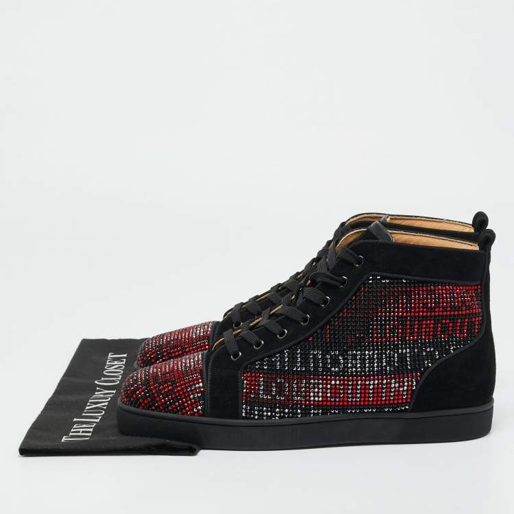 Pre Owned Christian Louboutin Tricolor Suede Crystal Embellish Louis High Top Sneakers Size 44