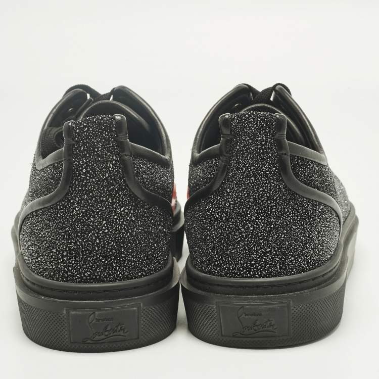 Pre Owned Christian Louboutin Black Glitter and Leather Adolon Low Top Sneakers Size 41.5