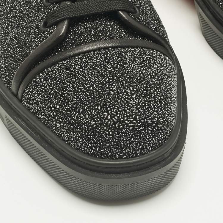 Pre Owned Christian Louboutin Black Glitter and Leather Adolon Low Top Sneakers Size 41.5