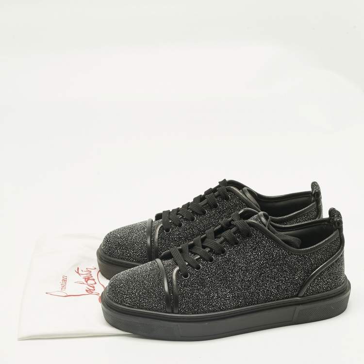 Pre Owned Christian Louboutin Black Glitter and Leather Adolon Low Top Sneakers Size 41.5