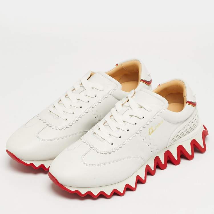 Pre Owned Christian Louboutin Loubishark Size 45 White Leather Low Top Sneakers