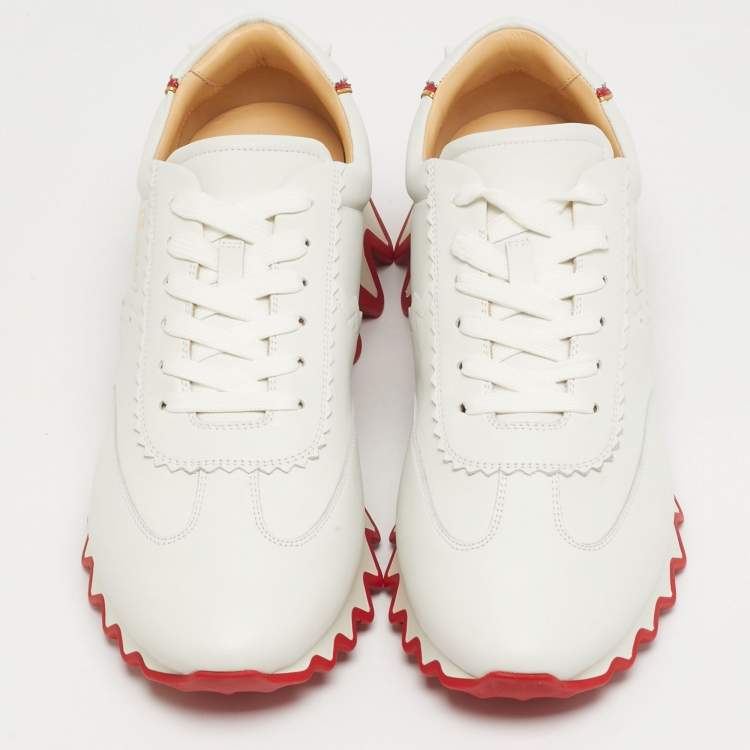 Pre Owned Christian Louboutin Loubishark Size 45 White Leather Low Top Sneakers