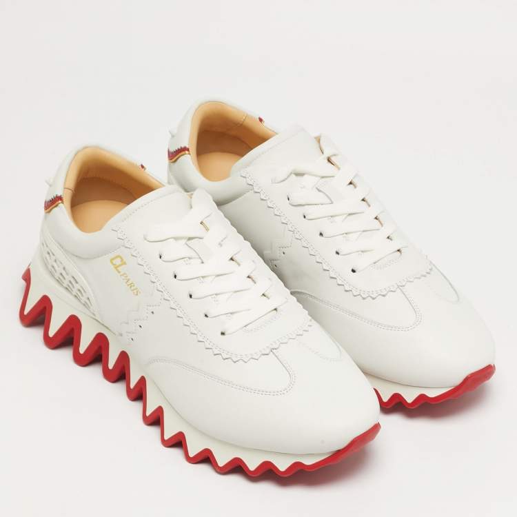 Pre Owned Christian Louboutin Loubishark Size 45 White Leather Low Top Sneakers