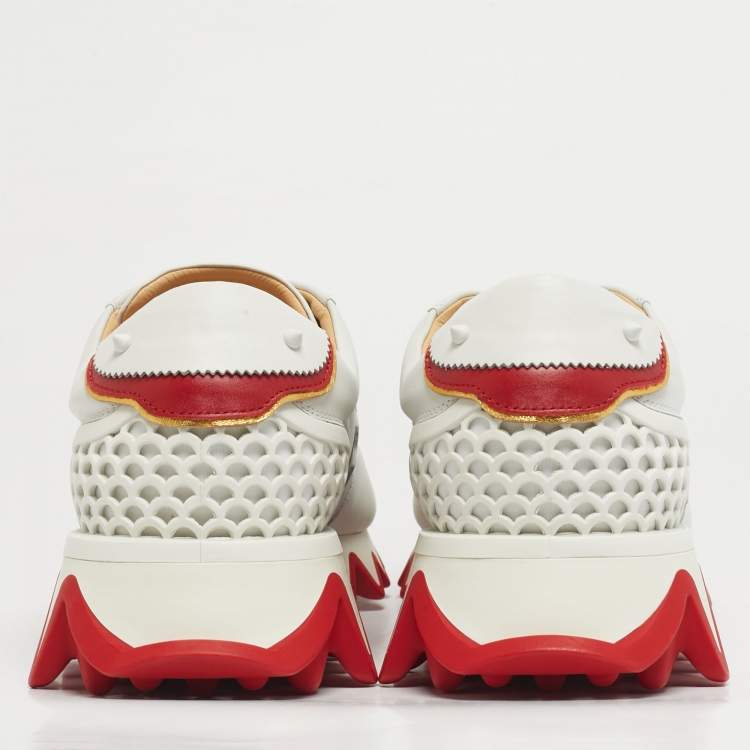 Pre Owned Christian Louboutin Loubishark Size 45 White Leather Low Top Sneakers