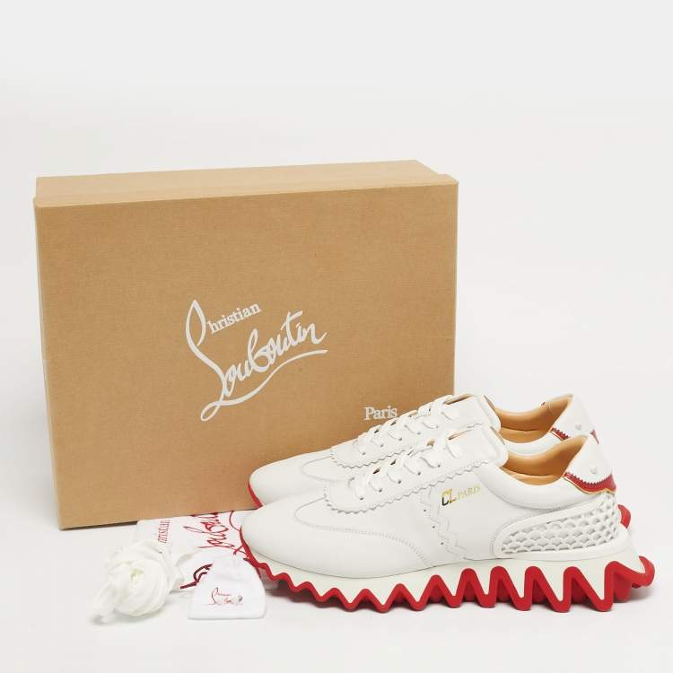 Pre Owned Christian Louboutin Loubishark Size 45 White Leather Low Top Sneakers