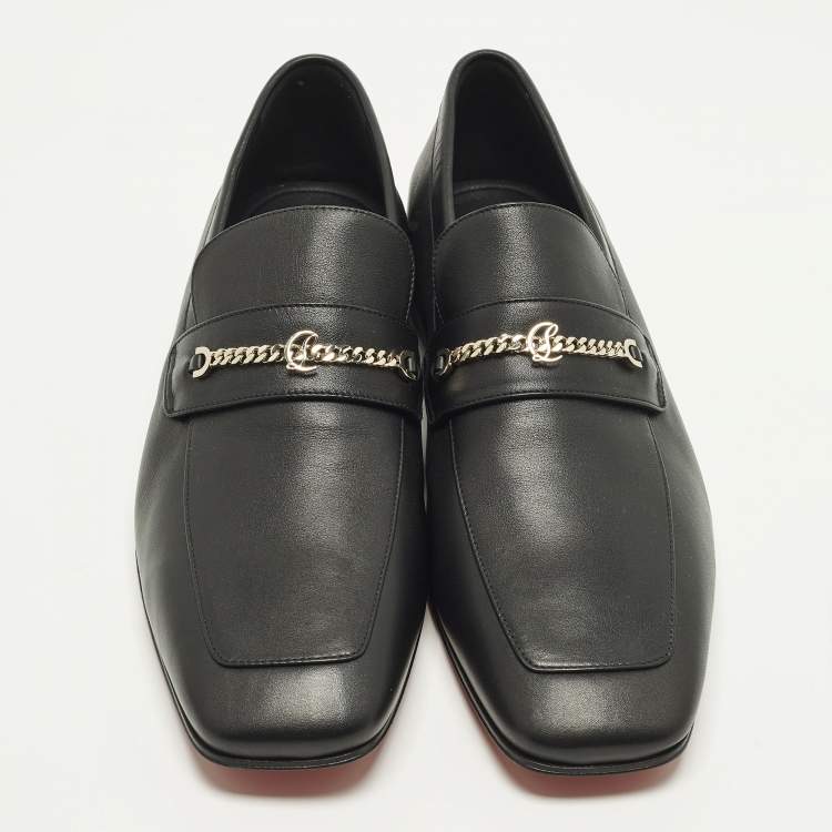 Pre Owned Christian Louboutin MJ Moc Size 45 Black Leather Slip On  Loafers