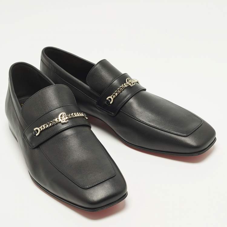 Pre Owned Christian Louboutin MJ Moc Size 45 Black Leather Slip On  Loafers