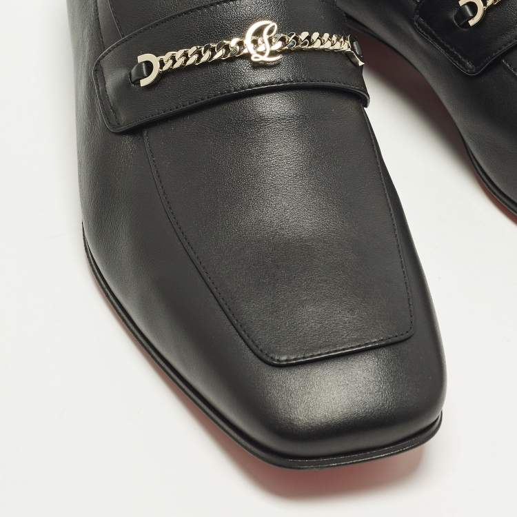 Pre Owned Christian Louboutin MJ Moc Size 45 Black Leather Slip On  Loafers