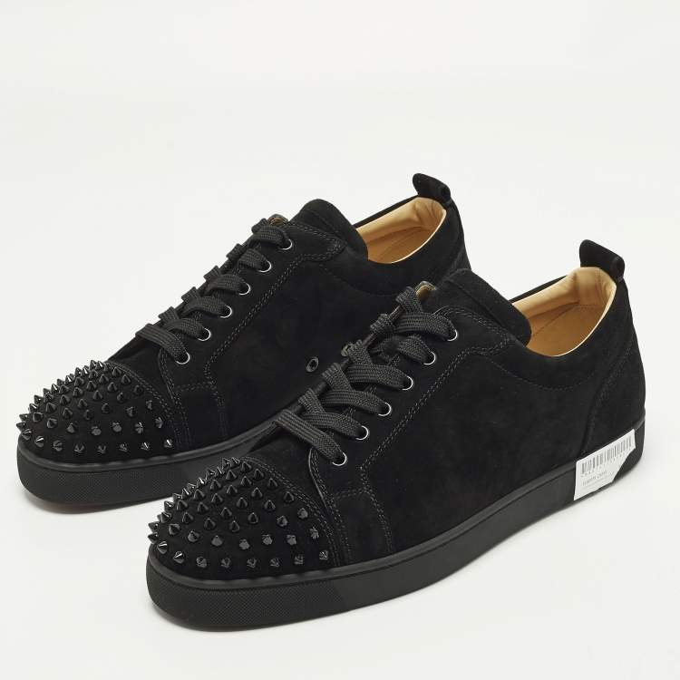 Pre Owned Christian Louboutin Louis Junior Spikes Size 44.5 Black Suede Low Top Sneakers