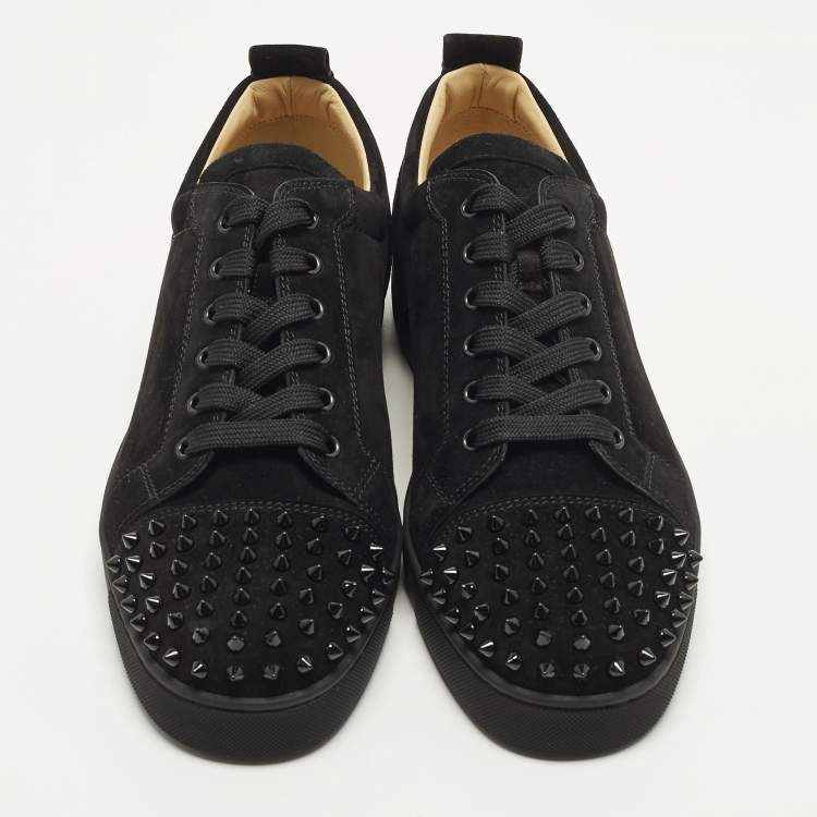 Pre Owned Christian Louboutin Louis Junior Spikes Size 44.5 Black Suede Low Top Sneakers