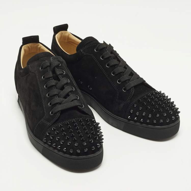 Pre Owned Christian Louboutin Louis Junior Spikes Size 44.5 Black Suede Low Top Sneakers