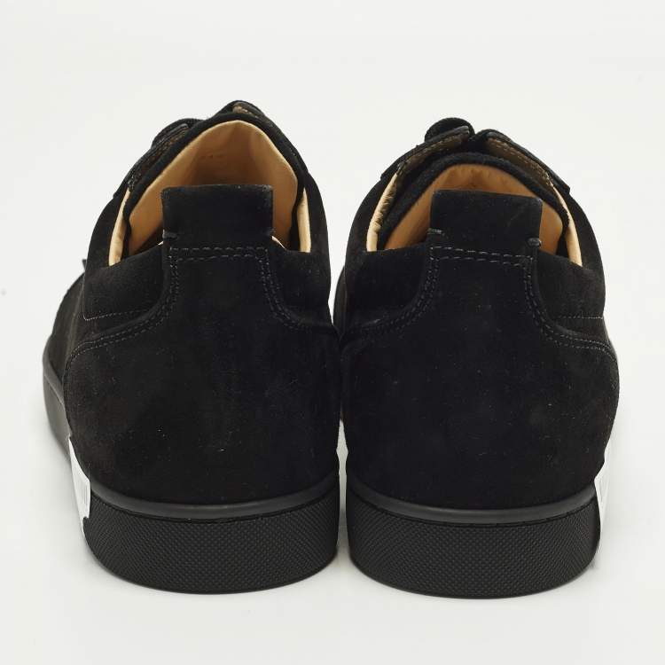 Pre Owned Christian Louboutin Louis Junior Spikes Size 44.5 Black Suede Low Top Sneakers
