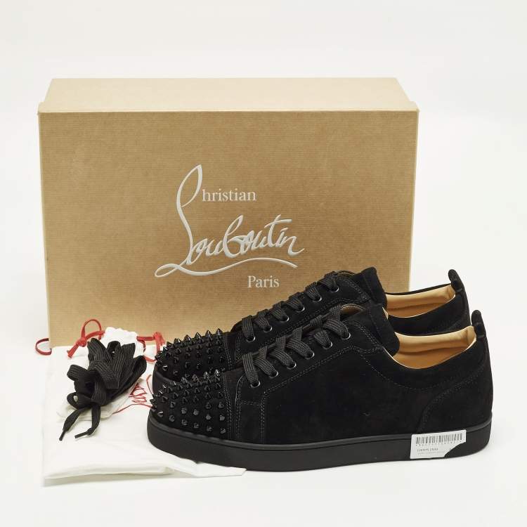 Pre Owned Christian Louboutin Louis Junior Spikes Size 44.5 Black Suede Low Top Sneakers