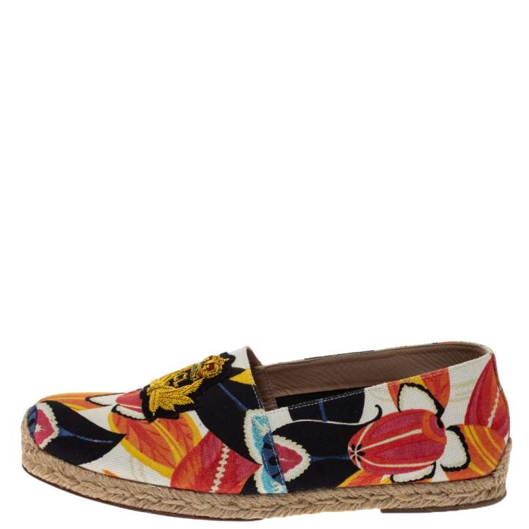 Pre Owned Christian Louboutin Multicolor Canvas Gala Embroidered Crest Espadrille Loafers Size 40