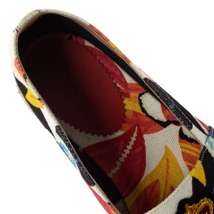 Pre Owned Christian Louboutin Multicolor Canvas Gala Embroidered Crest Espadrille Loafers Size 40