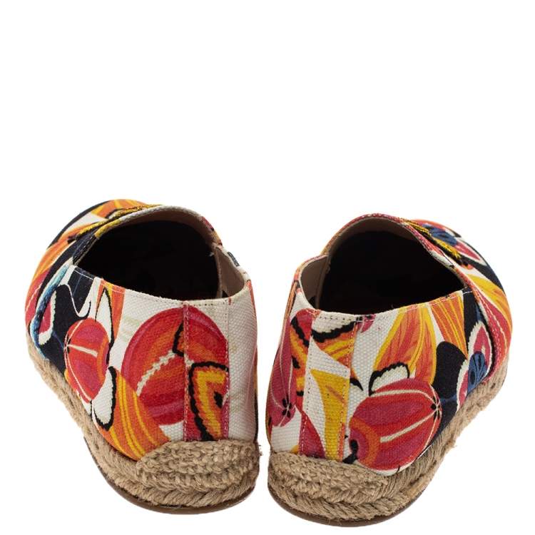 Pre Owned Christian Louboutin Multicolor Canvas Gala Embroidered Crest Espadrille Loafers Size 40
