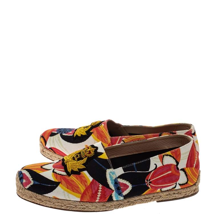 Pre Owned Christian Louboutin Multicolor Canvas Gala Embroidered Crest Espadrille Loafers Size 40