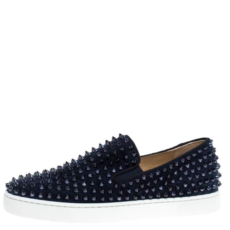 Christian Louboutin Navy Suede Roller Spiked Slip On Size Christian Louboutin | TLC