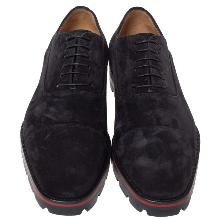 Pre Owned Christian Louboutin Black Suede Leather Hubertus Lace Up Oxford Size 43