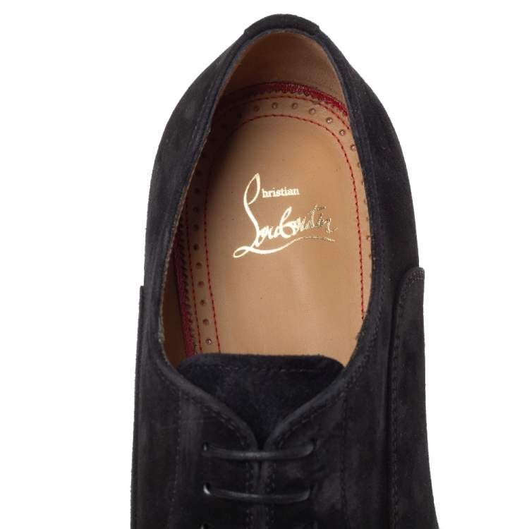 Pre Owned Christian Louboutin Black Suede Leather Hubertus Lace Up Oxford Size 43