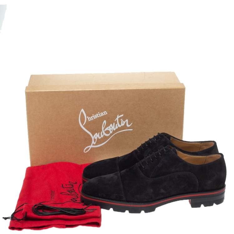 Pre Owned Christian Louboutin Black Suede Leather Hubertus Lace Up Oxford Size 43