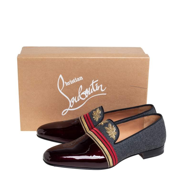 Pre Owned Christian Louboutin Multicolor Patent Leather And Wool Officer Smoking Slippers Size 45