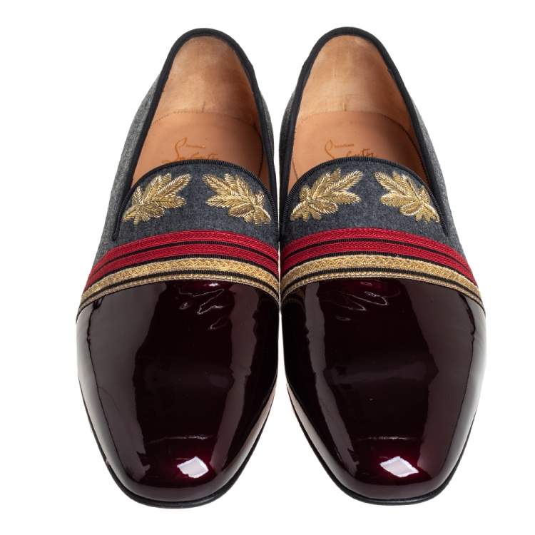 Pre Owned Christian Louboutin Multicolor Patent Leather And Wool Officer Smoking Slippers Size 45
