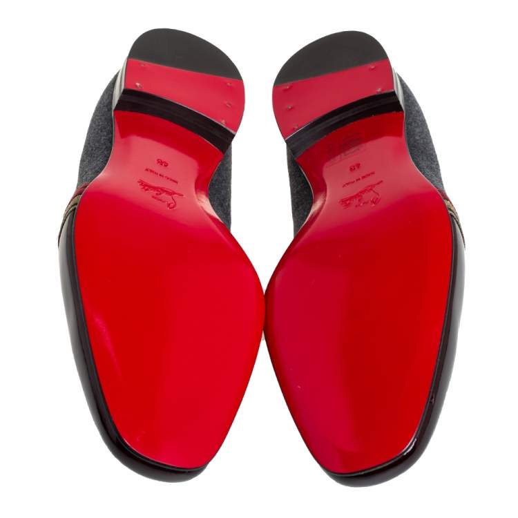 Pre Owned Christian Louboutin Multicolor Patent Leather And Wool Officer Smoking Slippers Size 45