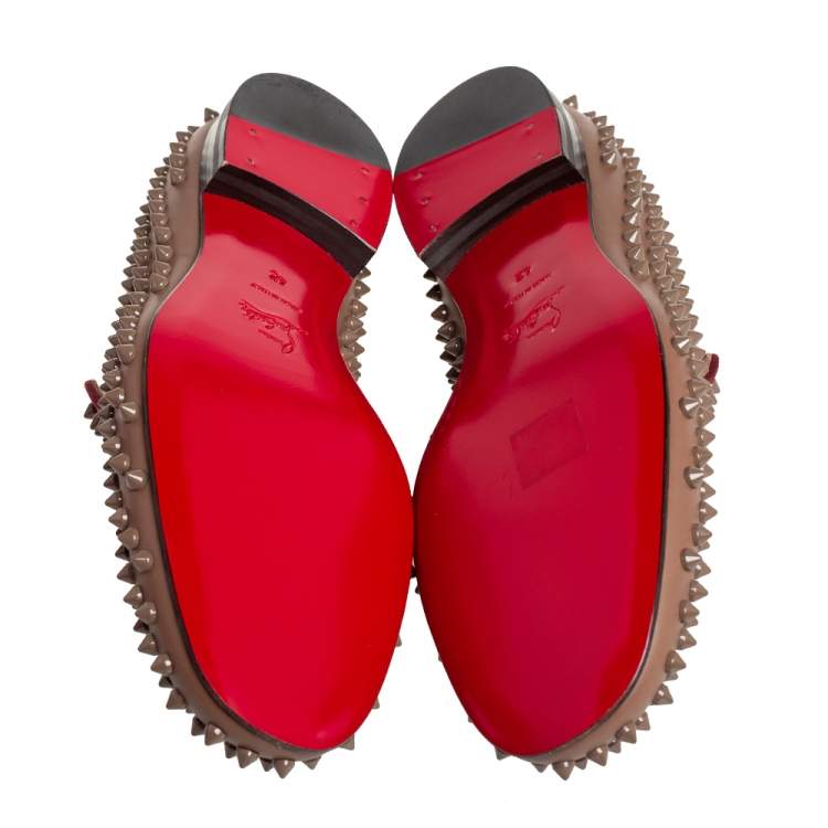 Pre Owned Christian Louboutin Brown Studded Rollerboy Spike Smoking Slippers Size 42