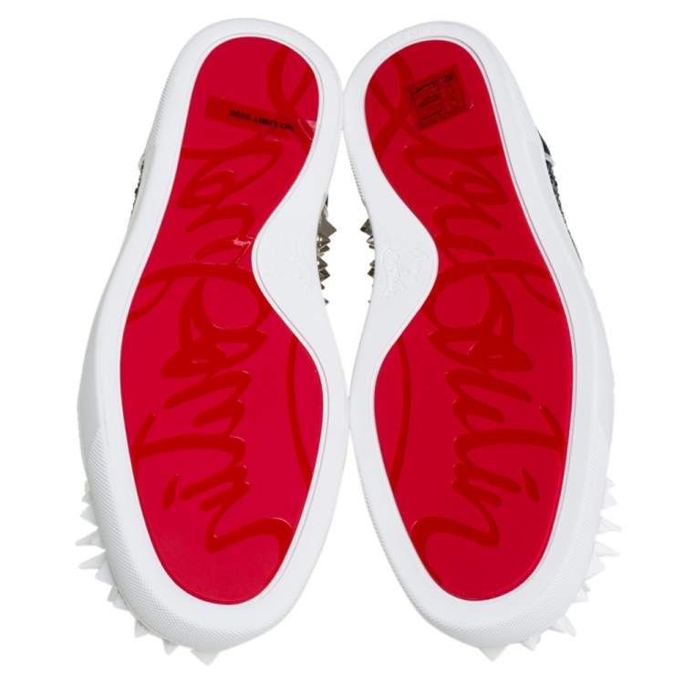 Pre Owned Christian Louboutin Denim Blue Silver White Lou Degra Spikes Studded Hi High Top Sneakers Size 40