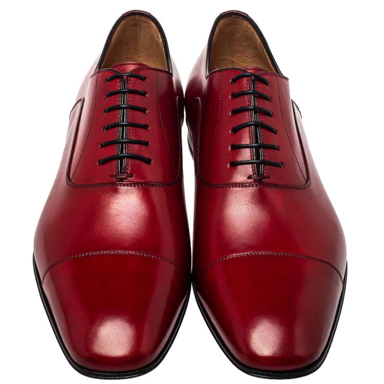 Pre Owned Christian Louboutin Red Leather Greggo Oxford Size 42 
