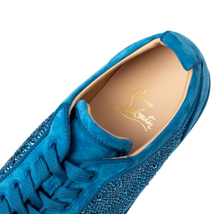 Pre Owned Christian Louboutin Blue Suede Louis Junior Strass Low Top Sneakers Size 40 