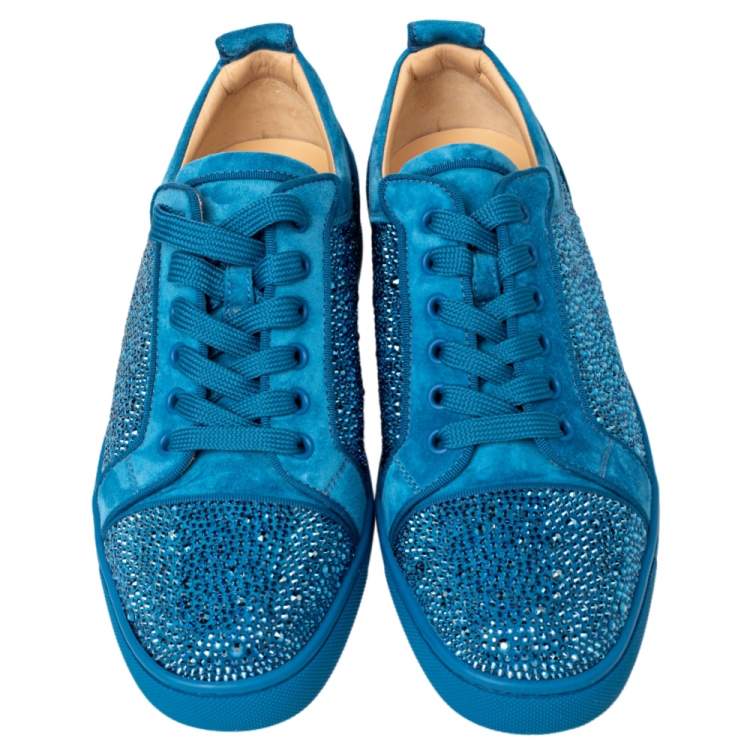 Pre Owned Christian Louboutin Blue Suede Louis Junior Strass Low Top Sneakers Size 40 