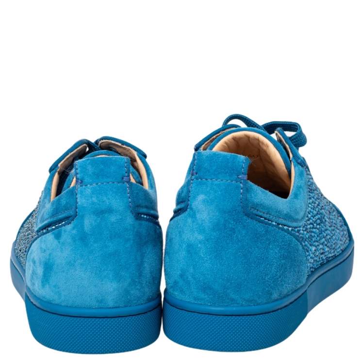 Pre Owned Christian Louboutin Blue Suede Louis Junior Strass Low Top Sneakers Size 40 