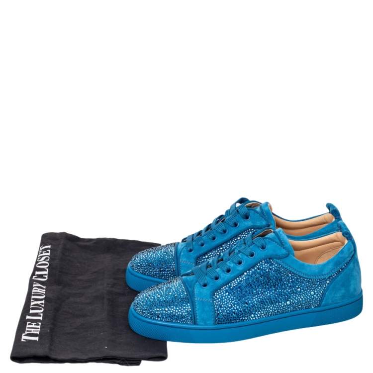 Pre Owned Christian Louboutin Blue Suede Louis Junior Strass Low Top Sneakers Size 40 