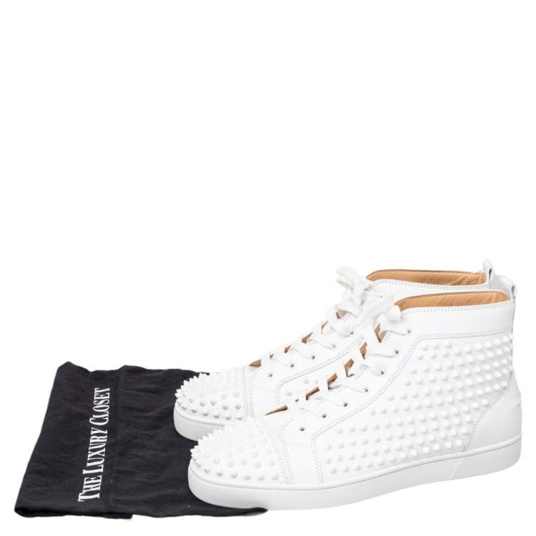 Pre Owned Christian Louboutin White Leather Louis Spike High Top Sneakers Size 44.5 