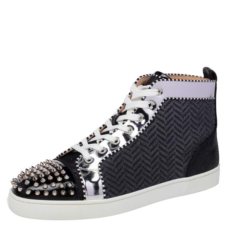 Christian Louboutin Black/Silver Leather And Woven Fabric Spikes Orlato ...