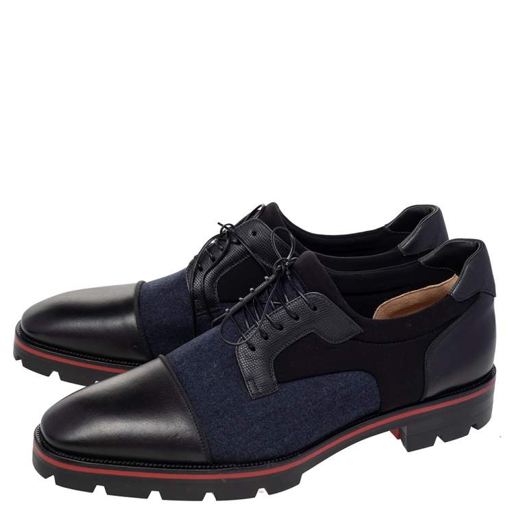 Pre Owned Christian Louboutin Black Leather, Denim, And Neoprene Lace Up Mika Sky Derby Size 44
