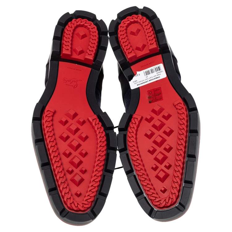 Pre Owned Christian Louboutin Black Leather, Denim, And Neoprene Lace Up Mika Sky Derby Size 44